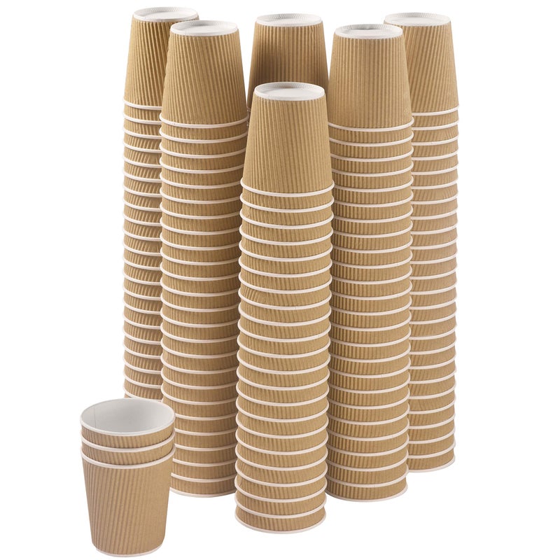 NYHI 150 6 oz Ripple Kraft Paper Cups Brown Hot Cold Cups 3 Layer Rippled Small Insulated Disposable Coffee Cups for Cappuccino Hot Cocoa or Iced Drinks - Image 1